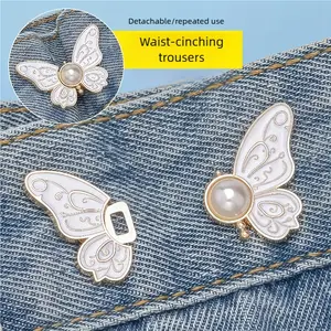 Pattern butterfly waist buckle detachable buckle elastic buckle for jeans, cuffs, collars and clothing, multifunctional detachable button without sewing waist button jeans waist large to small waist