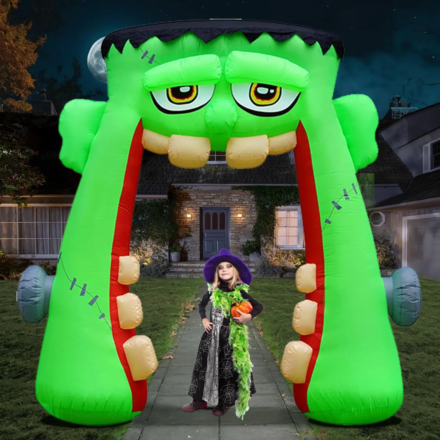 10FT Halloween Inflatable Frankenstein Archway, Halloween Monster Mouth Archway Built-in 6 LEDs for Halloween Inflatables Outdoor Decoration Blow up Frankenstein Arch for Party Haunted House