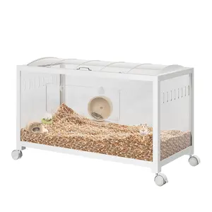 Large Metal Hamster Cage Habitat with 360 Viewing Acrylic Sides ,37.8"L x 18.5"W x 20"H Clear Pet Rodent Gerbil Mice Small Animal House For Gerbil, Guinea Pig, Rat
