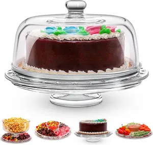 Homeries Glass Cake Stand with Lid, Cake Plate, (6 in 1) Multi-Functional Serving Platter, Large Cake Stand with Dome - Use as Cake Holder, Cake Cover