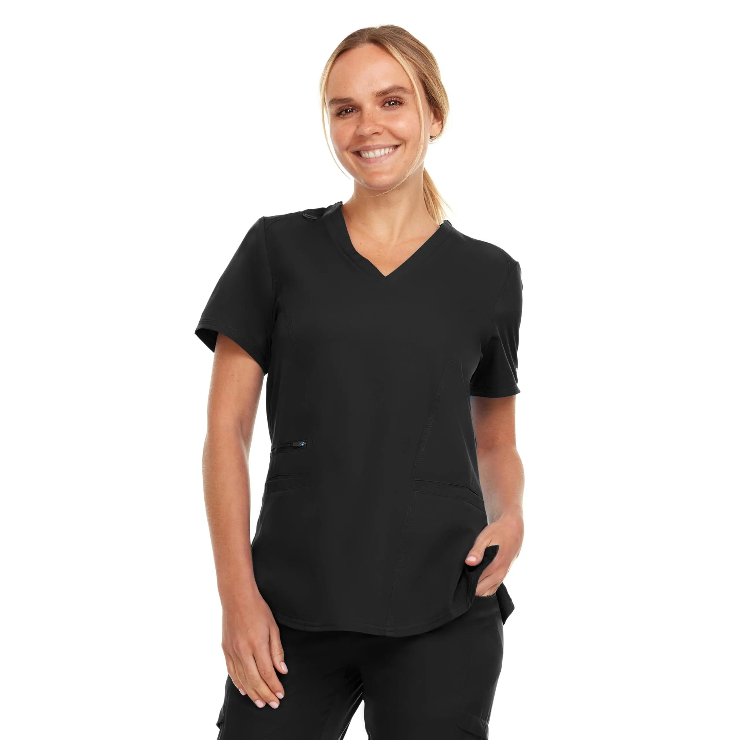 MediChic Anti-Wrinkle Scrub Top for Woman - Soft Stretch, V-Neck Top Fashion Scrubs with 3 Pockets, Easy Care for Women