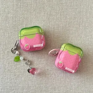 Korean Pink Polka Dot Strawberry Cute Headphone Case For Apple Airpods 4 3 2 Pro 3 Cover with Charm Silicone Earphone Cases Capa