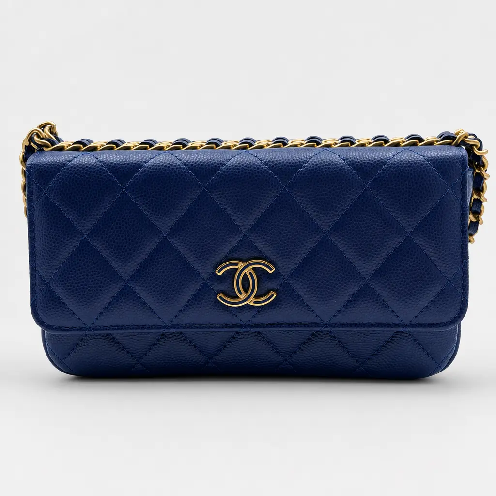 Pre-owned CHANEL france Crossbody Bags H1 Dark Blue Small caviar leather Diamond Pattern Chain Bag (Clutch/Wallet On Chain) 40996