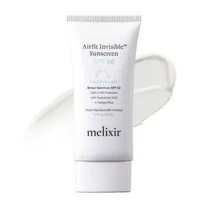 Melixir Airfit Invisible™ Sunscreen SPF 50, Broad Spectrum Korean Rice Sunscreen for Face, Hyaluronic Acid, Moisturizing Daily Protection for Sensitive Skin, No White Cast, Waterproof (1.7fl.oz./50ml)