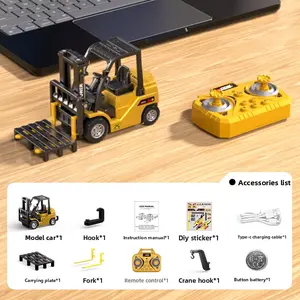 1:64 Scale Remote Control Forklift Toy, Alloy Construction Vehicle with Trailer Hook, USB-C Rechargeable Desktop Engineering Truck Model Playset, Gift for Kids Collectors