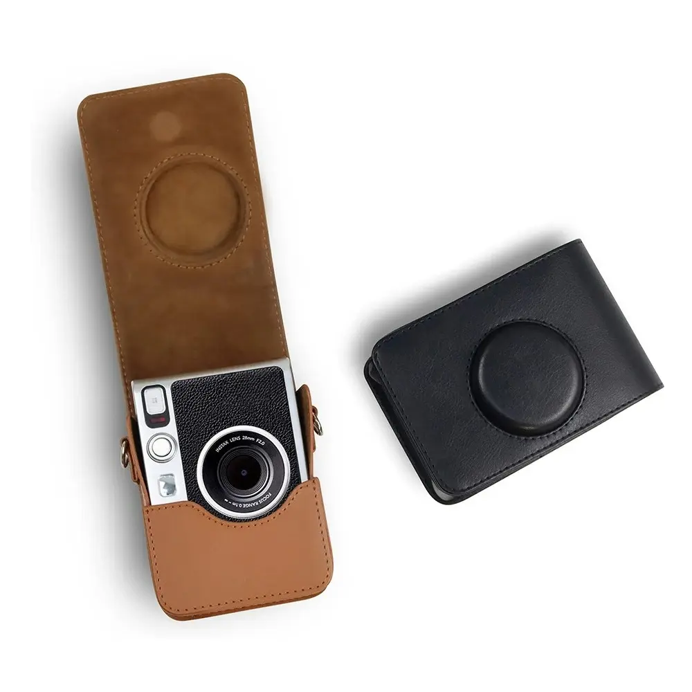 PU Leather & Soft Silicone Protective Camera Case Cover with Detachable Shoulder Strap Bag for Fujifilm Instax Mini EVO Instant Film Camera Accessories, Shoulder Bag, Detachable Strap
