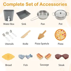 COSTWAY - 3-Piece Outdoor Kitchen Set Mud Kitchen with Separate BBQ Grill and Pizza Oven-Natural