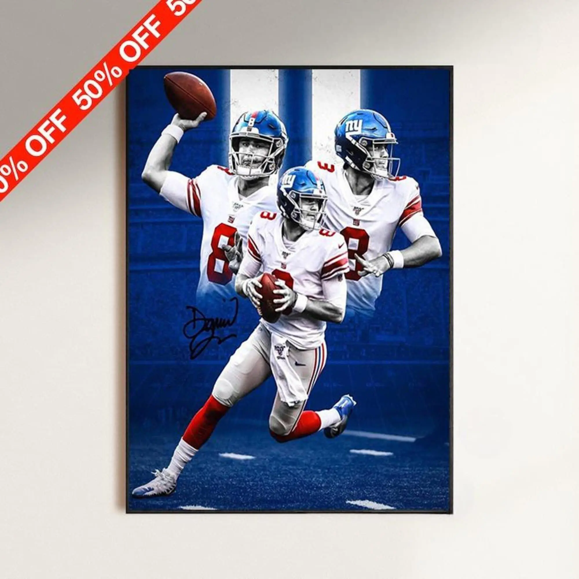 Daniel Jones Signed New York Giants Football Poster, Sports Wall Art Decor ( Unframed - Print Only )