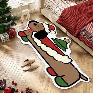 1 piece Christmas cartoon dachshund shape carpet, bedroom bedside carpet, Bedroom Rugs, Christmas decorative floor mat, soft carpet, furry plush foot mat, suitable for living room bedroom bedside, Christmas gift