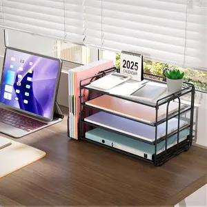 Office Metal File Rack Multi-layer Desktop Storage Organizer Iron Pull-out File Tray Thickened Heavy-Duty Document Holder Sleek Practical Design