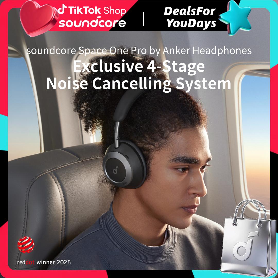 soundcore Space One Pro, FlexiCurve Over-Ear Headphone, Adaptive Active Noise Cancelling Headphones Driven by 6 Mics, 60H Lossless Audio, Ultra-Fast Charging, Hi-Res Wireless, Comfortable Fit #DealsForYouDays, #SummerWins