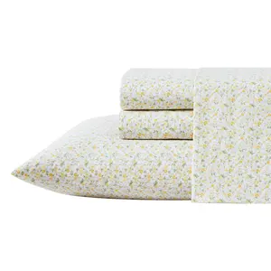 Laura Ashley Ev ie Yellow Cotto n Twin XL Sheet Set
