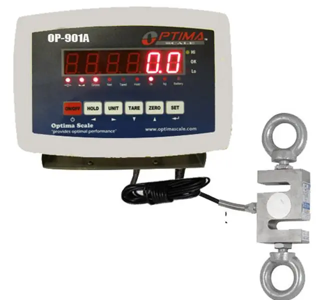 Optima Scales Hanging Scale - 1000 lbs x 0.2 lb., Batteries, 0.02% Full Scale