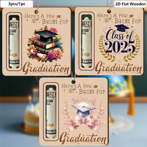 Graduation Season Wooden Money Holder, 3 Counts/set Graduation Themed Money Clip, Unique Money Holder for Family Celebrations