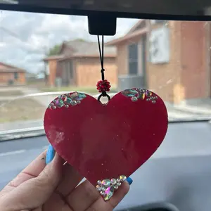 Red Heart with Rhinestones Fresh Scent Lasts 3 Weeks Ideal for Car Use Super Cute  Air Freshener with jewels