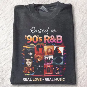 Vintage Raised On 90s R&B Real Love and Real Music Graphic Tee - Aaliyah And Selena Merch - Album Cover - 90s R&B - Printed Graphic Tee For Gift - Music Shirt - Top Menswear Womenswear Streetwear