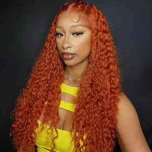 Lace Front Wig Human Hair 30in Orange Ginger 13x6 HD Deep Wave 180% Density Pre - Plucked With Baby Hair Glueless Frontal Wig for Summer