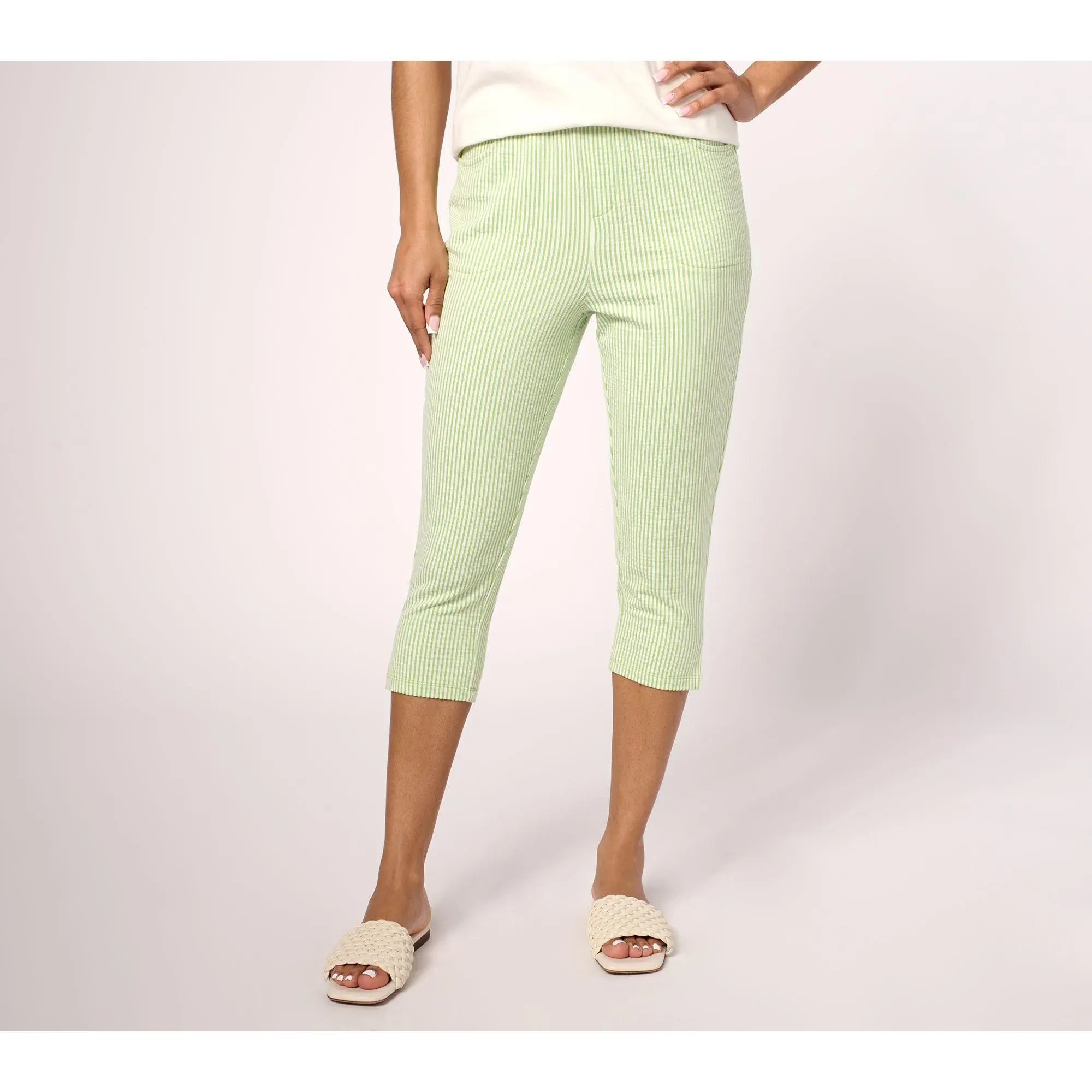 Quacker Factory Knit Seersucker 19" Capri Pant