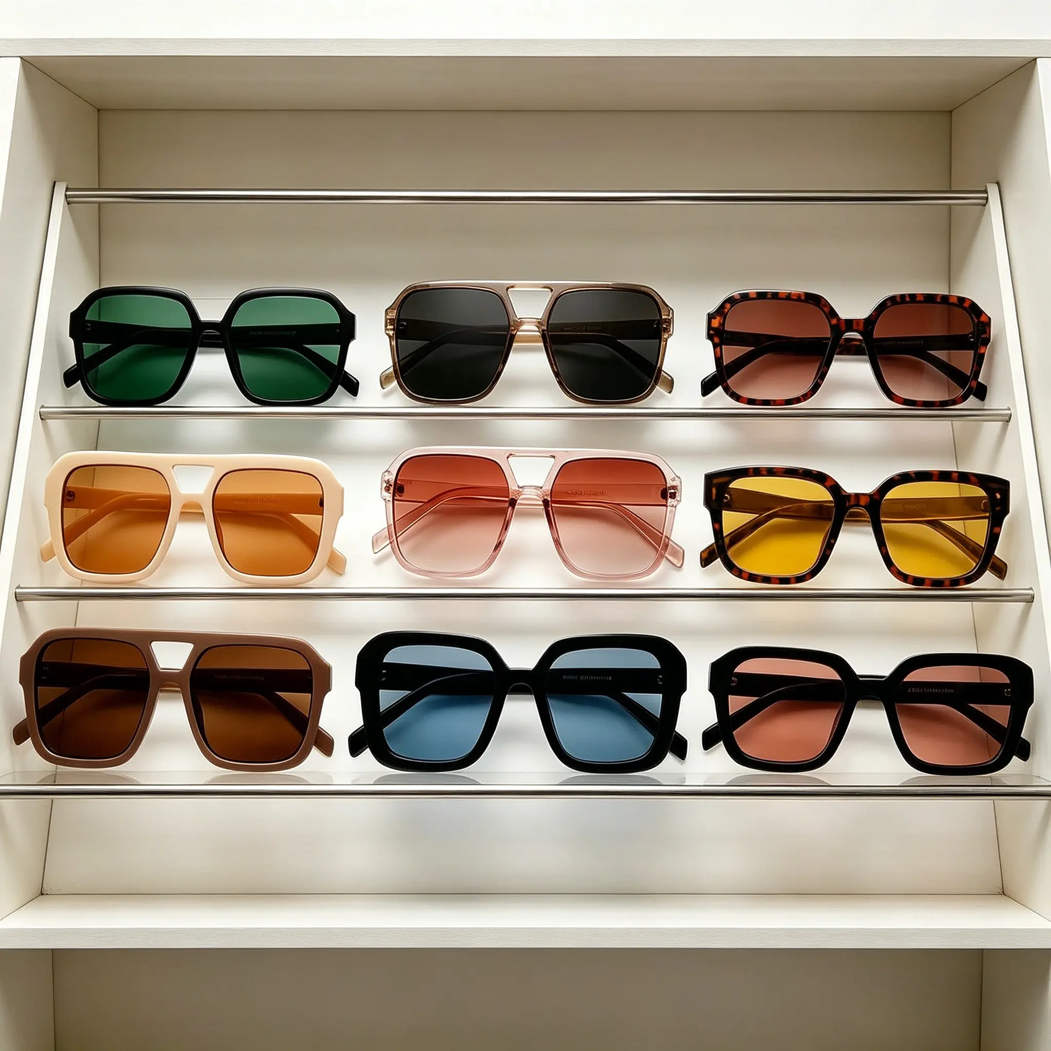 Women's 10-Piece Oversized Retro Square Sunglasses Set - Polycarbonate Frames, Colorful Tinted Lenses, UV400 UV Blocking Protection, Street Style Sunglasses for Beach, Driving, Uv Blocking Sunglasses