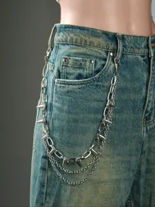 1pc Funky Stainless Steel Spiked Pants Chain For Women For Daily Decoration, Y2k Star Pants Chain Pocket Chain For Pants Biker Hip Punk Chains Jewelry Jean Chains For Music Festivals Accessory Silver Fashion For Music Festival Concert Cosplay
