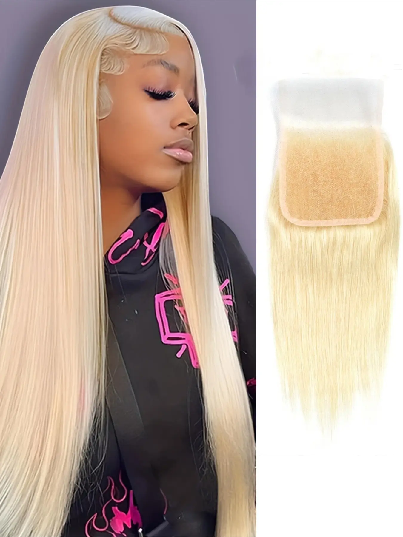 613 Blonde Color Straight 4x4 Transparent Lace Closure Straight Human Hair Closure Frontal Free Part Transparent Lace Closure Pre Plucked