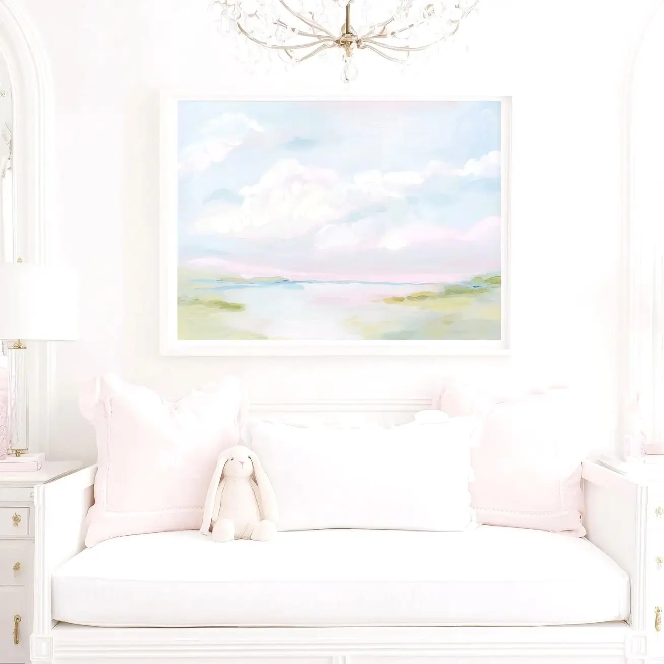 Abstract Marsh Landscape Wall Art : Pastel Pink Nursery Decor, Grand Millennial Art |Framless Poster M