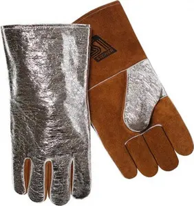 Steiner Universal Size Wool-Lined Aluminized Leather Welding Gloves, Gauntlet Cuff, 14" OAL, Silver/Brown, Paired (02122-L)