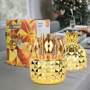 Elegant Stainless Steel Cutlery Set, Modern Tableware Sets, Includes Pineapple Box Stand, Perfect for Home and Party Use, Complete