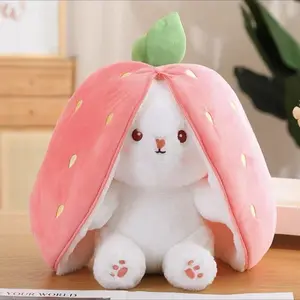 Cute Strawberry Rabbit Plush Toy, Soft Stuffed Animal Pillow, Soft Cuddly Gift, Perfect Gift for Kids, Adorable Bunny Doll, Cozy Hugging Companion