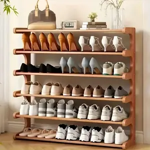 Multi-layered bamboo shoe rack, suitable for dormitories and home entryways, easy to assemble, brown color, freestanding design, practical multi-layer storage rack, ideal for home storage, suitable for various scenarios.