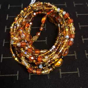 AAEssentials 50 inches Divine Confidence Glass Crystal Waist Beads in Rich Amber and Multicolor Shades