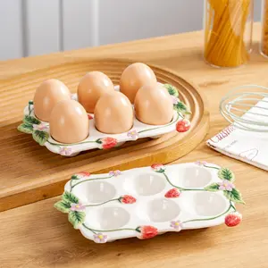 Handmade Strawberry-Shaped Ceramic Egg Holder, Easy-Clean Microwave Safe Spice Tray, High-Temperature Resistant Dishwasher Friendly