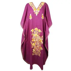 Womens Maxi Kaftan Dress, Purple embroidered Kaftan Dress L-2XL