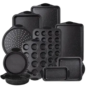 [Official] Country Kitchen 10 Pcs Nonstick Stackable Bakeware Set - Durable, Easy oven Baking pan Set, Black/Gray/Red/Navy/Cream/Sage Cake Pans