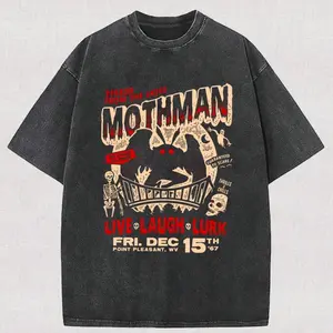 230g Washing, Mothman Terror Strikes In The Sky Printed T-Shirts, High-Quality Batik Cotton Vintage Fashion Brand T-Shirts, Men's T-Shirts, Summer T-S y2k,soulja,concert,Halloween,Gothic,Vintage,Streetwear Graphic Y2K Streetwear Graphic Tee