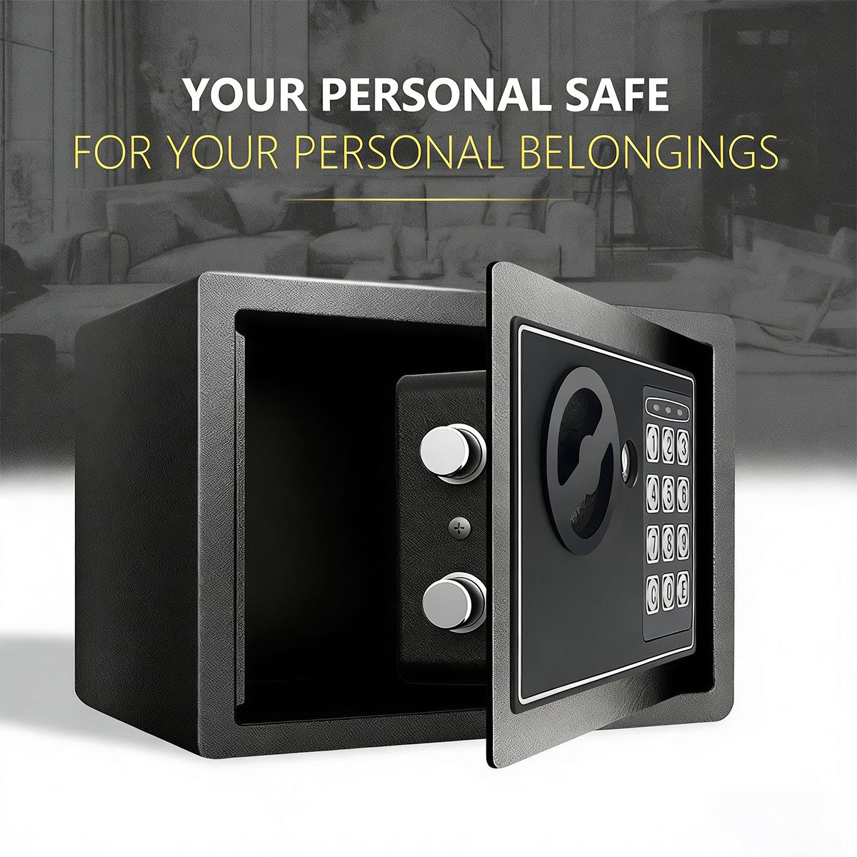 1pc Money Safe Box for Home with Sensor Light & Money Bag, Security Safe Box for Money Safe with Keys & Pass Code, Lock Box with Digital Keypad (Black and Silvery)#Summervibes