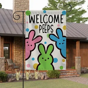 Welcome Peeps Easter Garden Flag 12x18inch – Easter Candy Bunny Double Sided Indoor Outdoor Spring