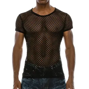 Men's Mesh Sleeves Pullover Top Casual Summer Shirts Short Blouse Muscle Fashion sexy Blouses for Men camisas para caballero