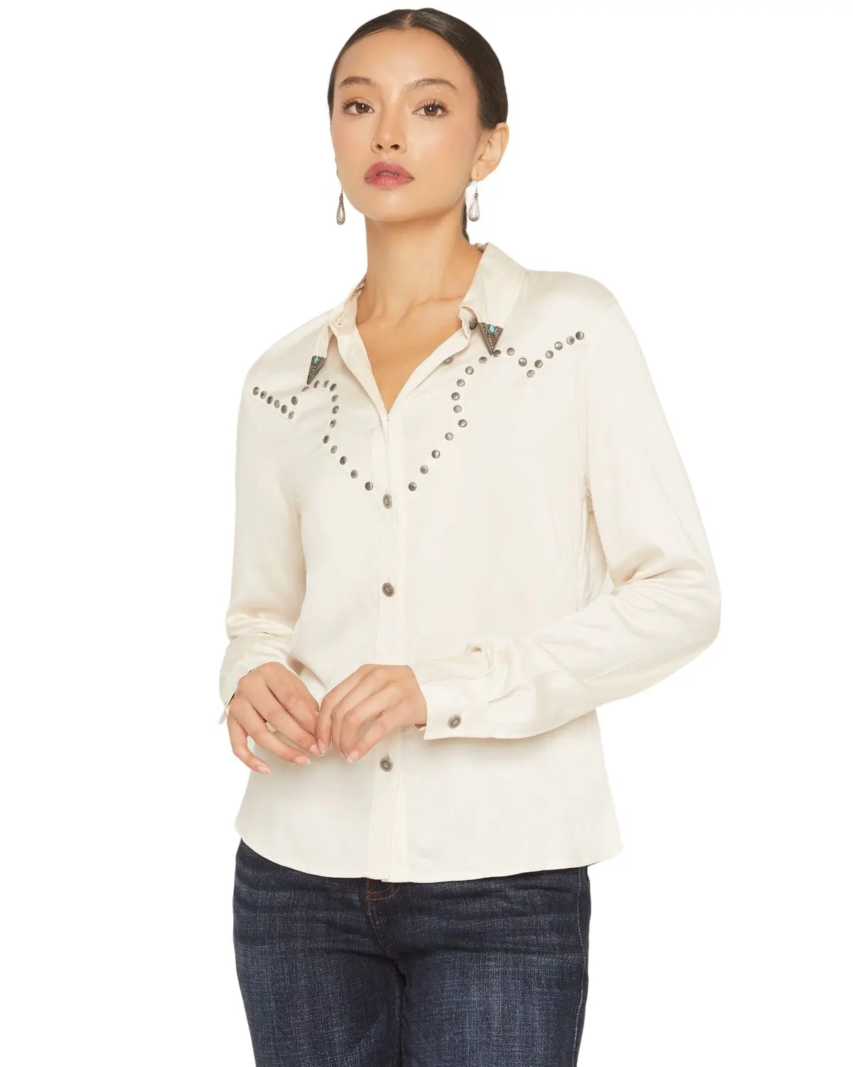 Idyllwind Women's Women'S Fairlawn Sateen Studded Long Sleeve Button-Down - Iwho25w11-Crm