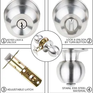 Modern Heavy-Duty Entrance Door Handle with Lock Key, Satin Nickel Privacy Indoor Handle, Easy Installation, Suitable for Bedroom Bathroom Closet