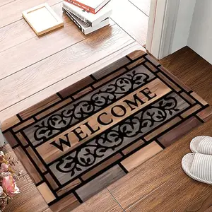 1PC Rural Style Welcome Mat Fashionable Brown Pattern Home Decoration Front Door Welcome Mat Living Room Bedroom Carpet Indoor Floor Rug