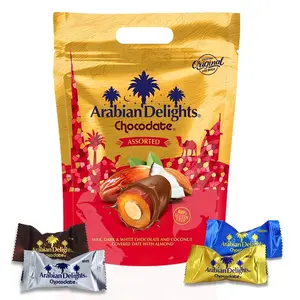Arabian Delights Chocodate Assorted Pouch 460 GMS by Intense Delish | A Variety of Milk, Dark, White & Coconut Flaked Chocolates with Almond-Stuffed Dates Coated in Chocolate