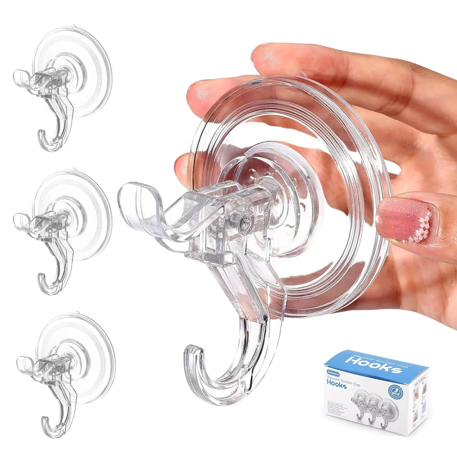 Antimbee 3 Pack Premium Plastic Suction Cup Hooks, Clear Reusable Suction Cup Hanger, Removable Small Suction Cups for Shower, Bathroom, Glass, Door, Windows, Kitchen-Max Hanging up to 11 lbs on Smooth Surface Easy Installation summerwins,summerwins