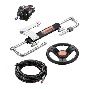 VEVOR 90HP Hydraulic Outboard Steering Kit, Marine Boat Hydraulic Steering System with 13.5-inch Steering Wheel, Helm Pump, Hydraulic Cylinder 2PCS 26FT Hoses for Single Station Single-Engine Boats