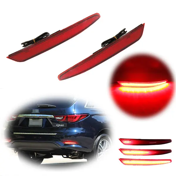 2PCS Red Lens Tail Brake Lamps w/Sequential Turn Signal For INFINITI QX60 2016 2017 2018 2019 2020 Replace OEM 26565-8990D; 26560-8990D