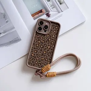 High Bamboo Phone Case + Wrist Strap, Leopard Print Tpu Anti-Drop Soft Shell, Fits iPhone 11/12/13/14 Pro Max/15 Pro/16 Plus/17/17 Pro Max