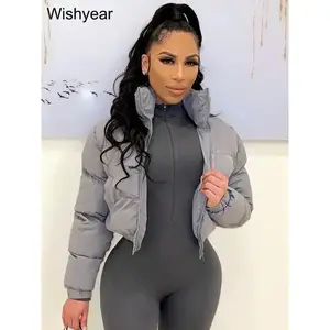 Winter Thick Warm Cotton Down Jacket Women Clothing Gray Zipper Short Puffer Parkas Coats Outwear Female  Crop Tops Streetwear(Sheets)