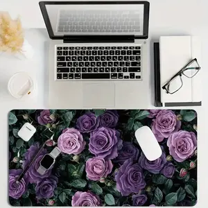 XL Stylish Purple Rose And Green Leaf Mouse Pad - High-Quality Non-Slip Desk Mat with Edge Locking Design, Smooth Surface for Keyboard And Mouse, Perfect for Office And Gaming, Attractive Desk Mat, Great Gift for Girls And Teens