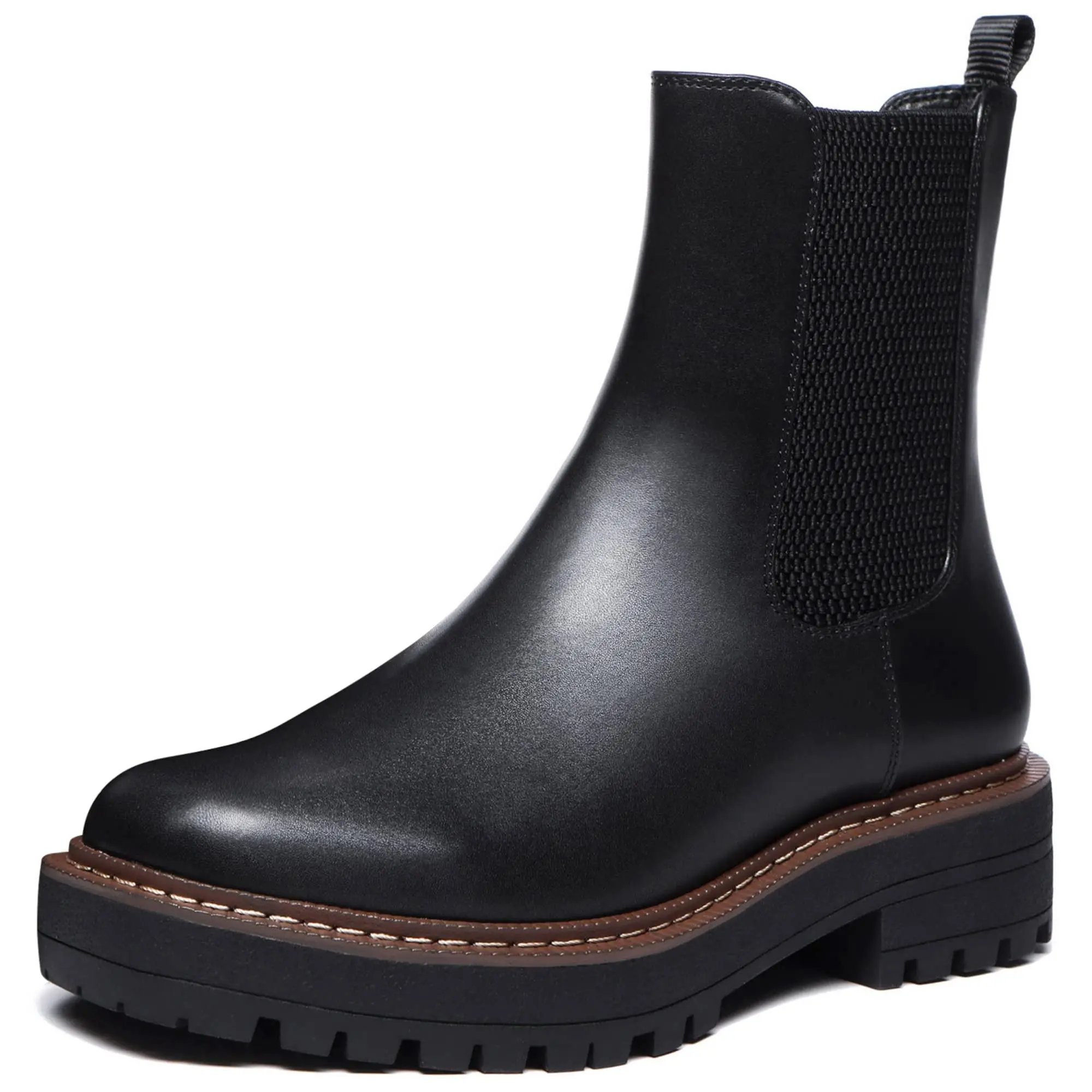 Women's Chelsea Ankle Booties Footwear - Platform Slip-On, Comfortable Block Heel, Breathable, Rubber Lug Sole Leather Shoes, Comfortable Heels, Chunky Heel