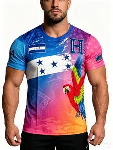 Honduras Blue Soccer Jersey, Patriotic Football Shirt with Flag & Parrot Pattern, Unisex Sports Clothing, Athletic Tops, Casual Fit, Short Sleeve